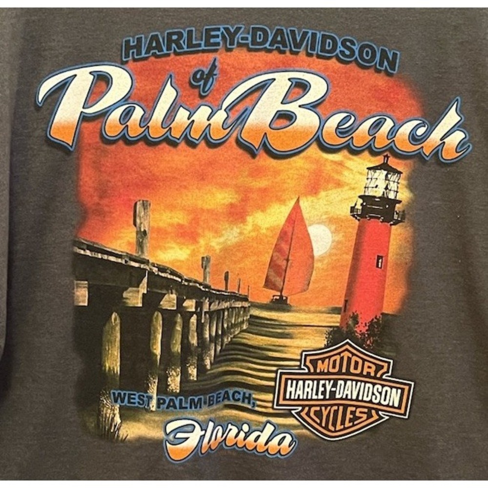 Vintage Harley‎ Davidson of Palm Beach FLORIDA T-Shirt Gray 105th XL